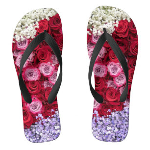 Red and Pink Roses with Colorful Gypsophila Flip Flops
