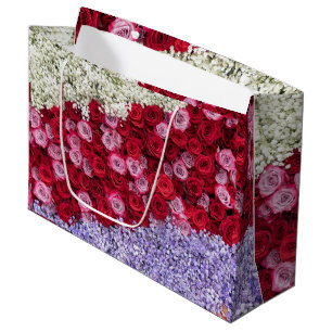Red and Pink Roses with Colorful Gypsophila Large Gift Bag