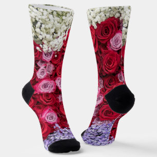 Red and Pink Roses with Colorful Gypsophila Socks