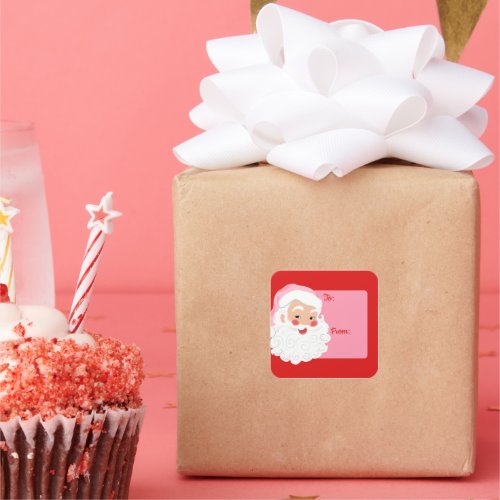 Red and Pink Santa Claus Christmas To From Square Sticker