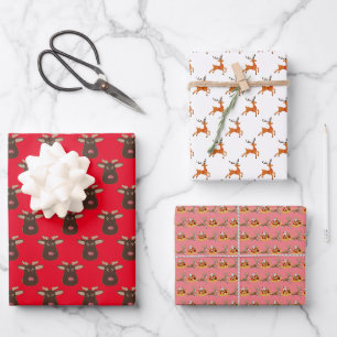 Red and Pink Santa Claus Christmas Wrapping Paper Sheets