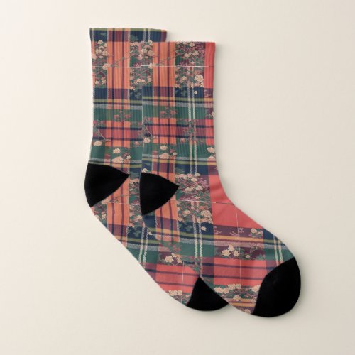 Red and Pink Scotish Sakura Modern Tartan Socks