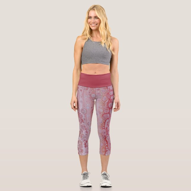 Red and Pink Splotches  Capri Leggings (Front)