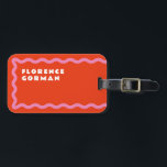 Red and Pink Squiggle with Text Luggage Tag<br><div class="desc">A trendy take on the wavy line squiggle frame in pink on cherry red with simple editable text for easy customization with a name and address.</div>