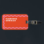 Red and Pink Squiggle with Text Luggage Tag<br><div class="desc">A trendy take on the wavy line squiggle frame in pink on cherry red with simple editable text for easy customization with a name and address.</div>