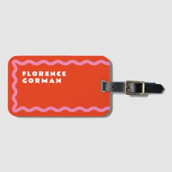 Red And Pink Squiggle With Text Luggage Tag by 2BirdStone at Zazzle
