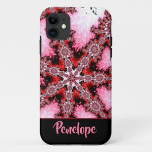 Red and Pink Starburst Fractal Abstract With Name  iPhone 11 Case