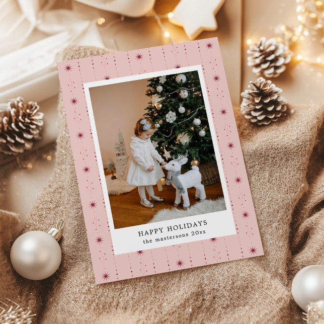 Red And Pink Stars Wallpaper Photo Holiday Card (Creator Uploaded)