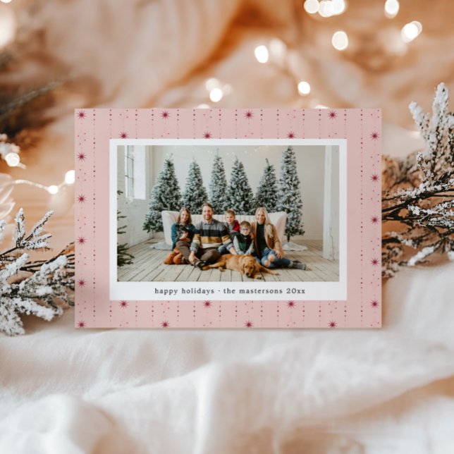Red And Pink Stars Wallpaper Photo Holiday Card (Creator Uploaded)
