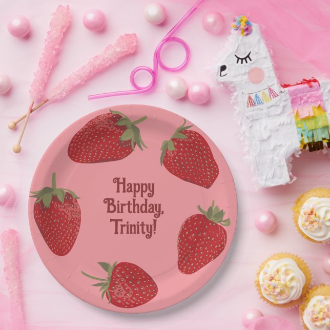 Red and Pink Strawberry Custom Party Paper Plates (Party)