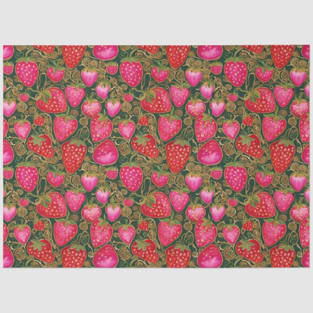 Red and Pink Strawberry Pattern  Tissue Paper (Front)