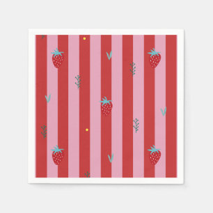 red and pink stripe, bold design with strawberries napkins