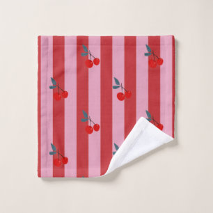 Red and pink stripe design with cherries wash cloth