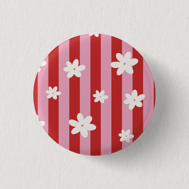 Red and pink stripe flower  button (Front)