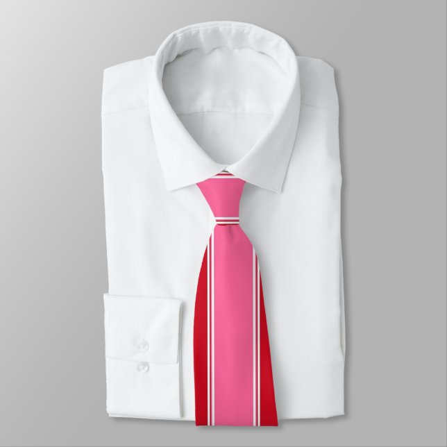 Red and Pink Stripe Neck Tie (Tied)