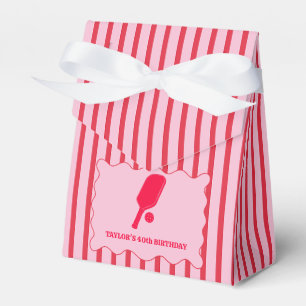 Red and Pink Striped Pickleball Birthday Party Favor Boxes