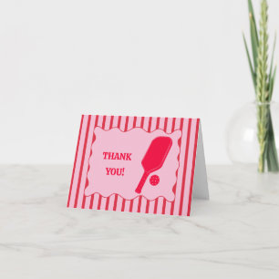 Red and Pink Striped Pickleball Letterpress Thank You Card