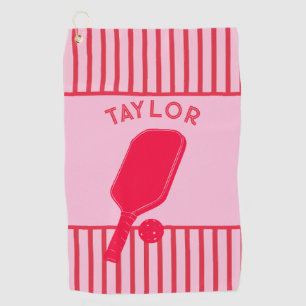Red and Pink Stripes Pickleball Personalized Golf Towel