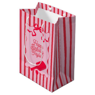 Red and Pink Stripes Pickleball Personalized Medium Gift Bag