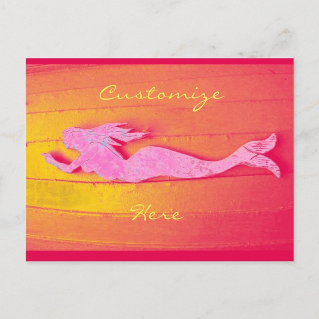 red and pink swimming mermaid postcard (Front)