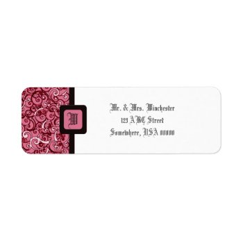 Red And Pink Swirls Monogrammed Label by capturedbyKC at Zazzle