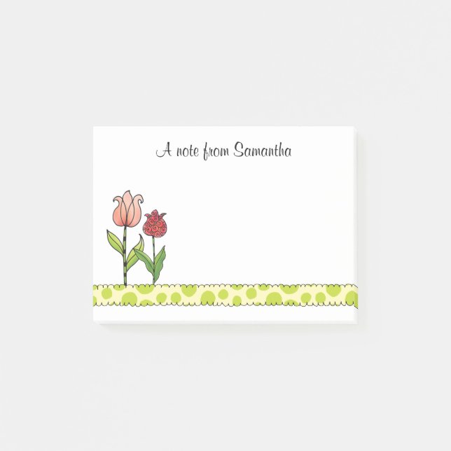 Red and Pink Tulips Floral Personalized Post-it Notes (Front)