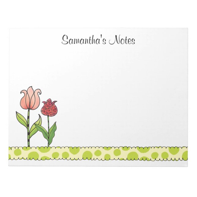 Red and Pink Tulips Personalized 11 x 8.5 Notepad (Front)