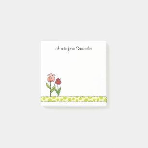 Red and Pink Tulips Personalized 3 x 3 Post-it Notes