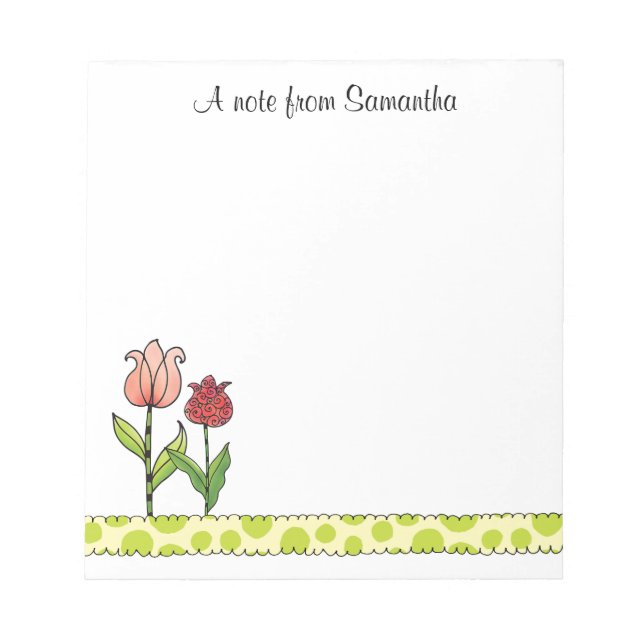 Red and Pink Tulips Personalized 5.5 x 6 Notepad (Front)