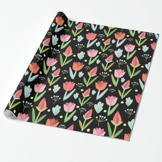 Red And Pink Tulips Wrapping Paper (Unrolled)