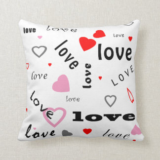 red and pink typography text design love hearts throw pillow