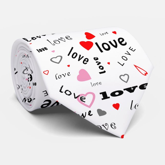 red and pink typography text design love hearts tie (Rolled)