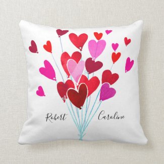 Red and Pink Valentine Hearts Add Names Monogram Throw Pillow