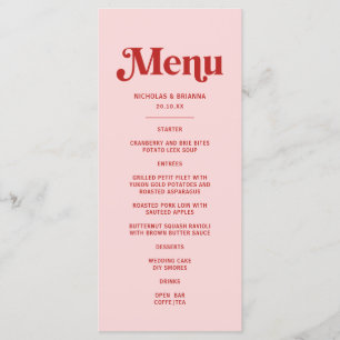 Red and Pink Valentine Wedding Menu