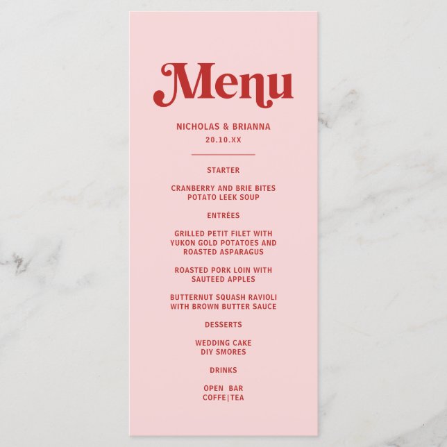 Red and Pink Valentine Wedding Menu (Front)