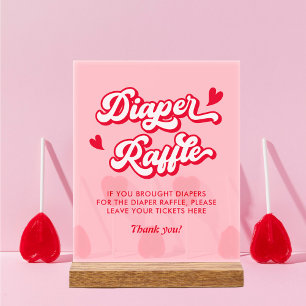 Red and Pink Valentines Baby Shower Diaper Raffle Acrylic Sign