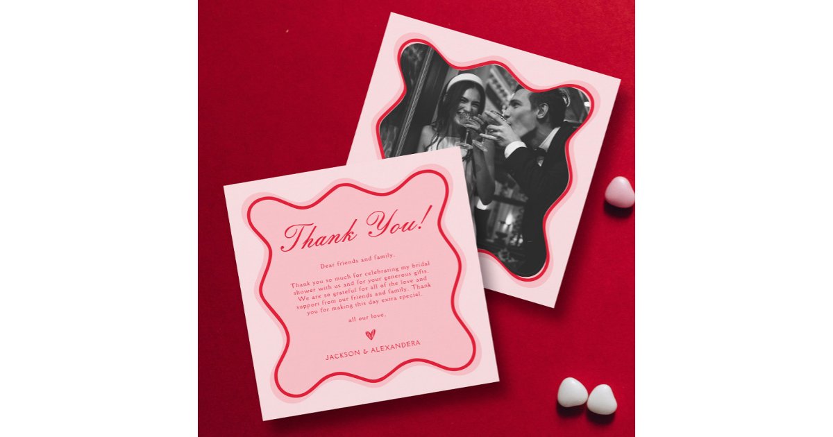 Red and Pink Valentines Bridal Shower Thank You Card | Zazzle