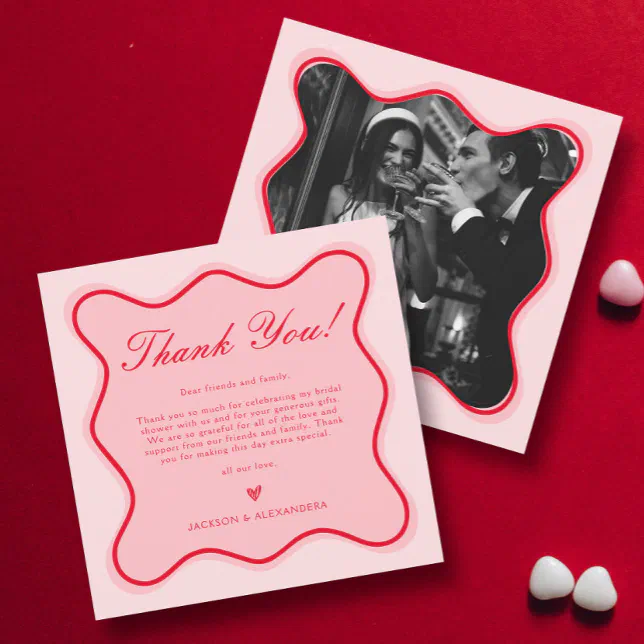 Red and Pink Valentines Bridal Shower Thank You Card | Zazzle