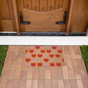 Red and Pink Valentines Day Hearts Fiber Doormat