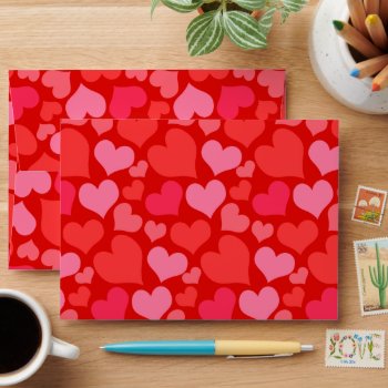 Red And Pink Valentine's Day Hearts For Love Envelope by VillageDesign at Zazzle