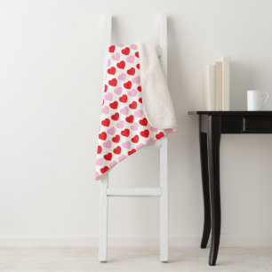 Red and Pink Valentines Day Hearts Sherpa Blanket