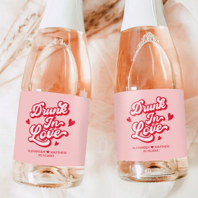 Red and Pink Valentines Wedding Champagne Favor Sparkling Wine Label (Creator Uploaded)