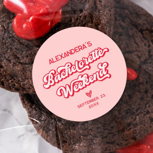 Red and Pink Vegas Bachelorette Party Classic Round Sticker (Creator Uploaded)