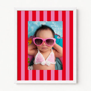 Red and Pink Vertical Stripes with Your Photo Poster