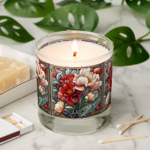 Red and Pink Vintage Deco Watercolor Flowers Scented Candle