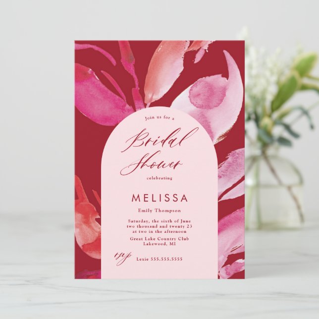 Red and Pink Watercolor Bridal Shower Invitation (Standing Front)