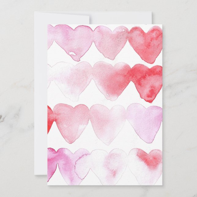 Red And Pink Watercolor Hearts Invitation (Front)