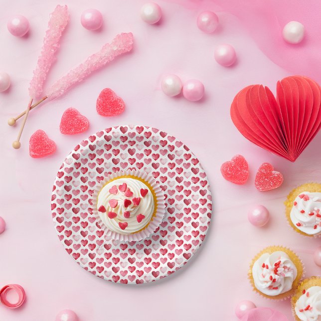 Red and Pink Watercolor Hearts Valentine Paper Plates (Creator Uploaded)