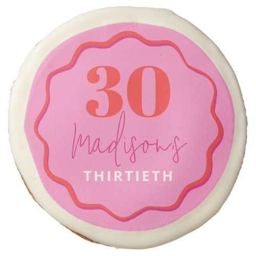Red and Pink Wave Border 30th Birthday Sugar Cookie