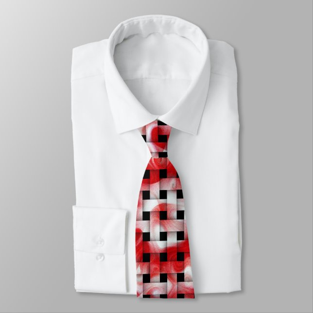 Red and Pink Weave Swirl Pattern Neck Tie (Tied)